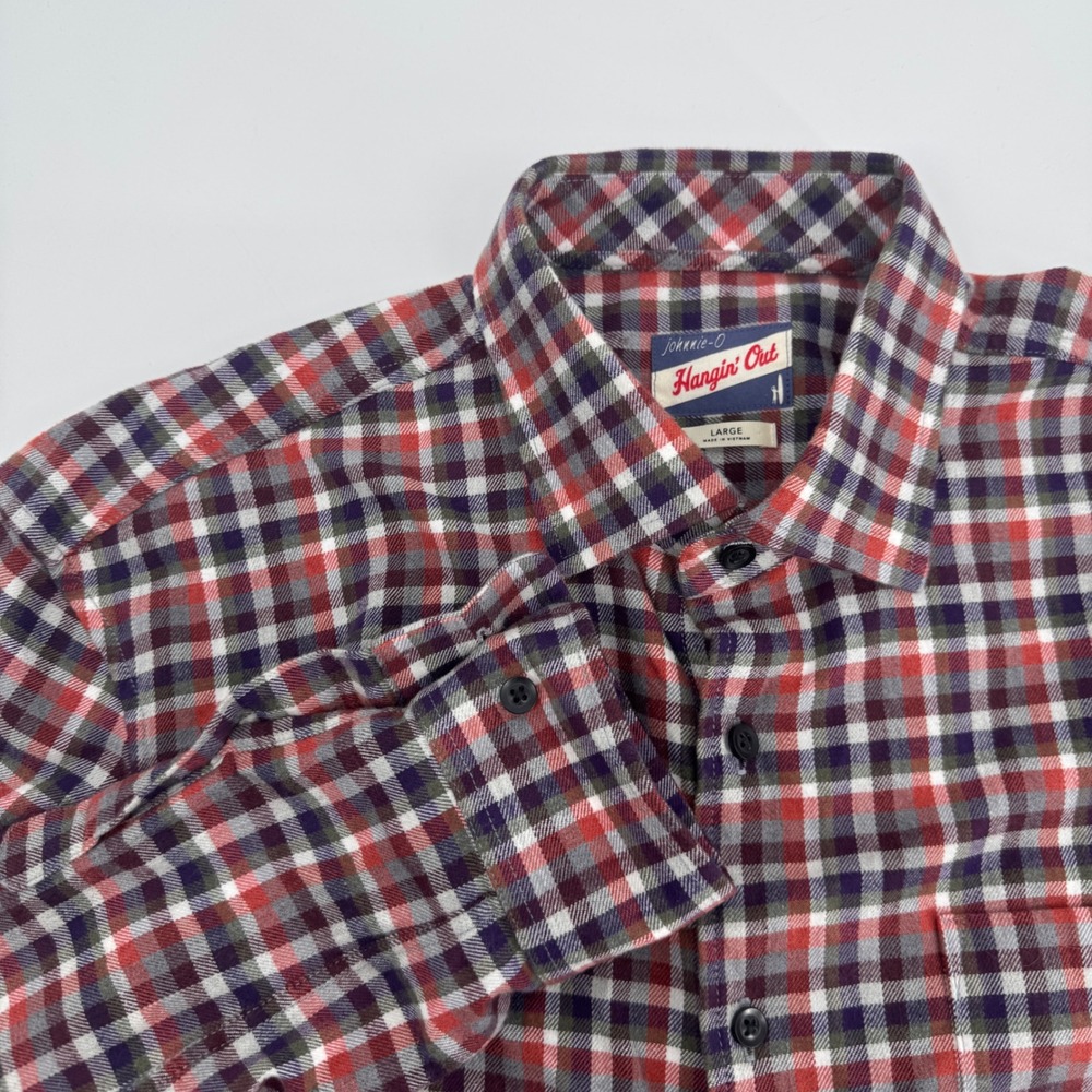 Johnnie-O Hangin Out Joe Amber Plaid Flannel Shirt Mens Large Casual Red Bluel